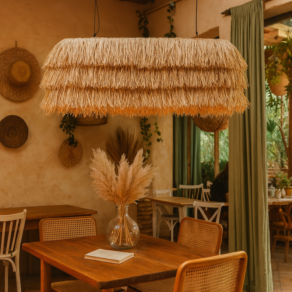 Handcrafted Natural Raffia Hanging | Pendant Light | Boho Chandelier for Dining Living Spaces - WHITLEY - Image 4