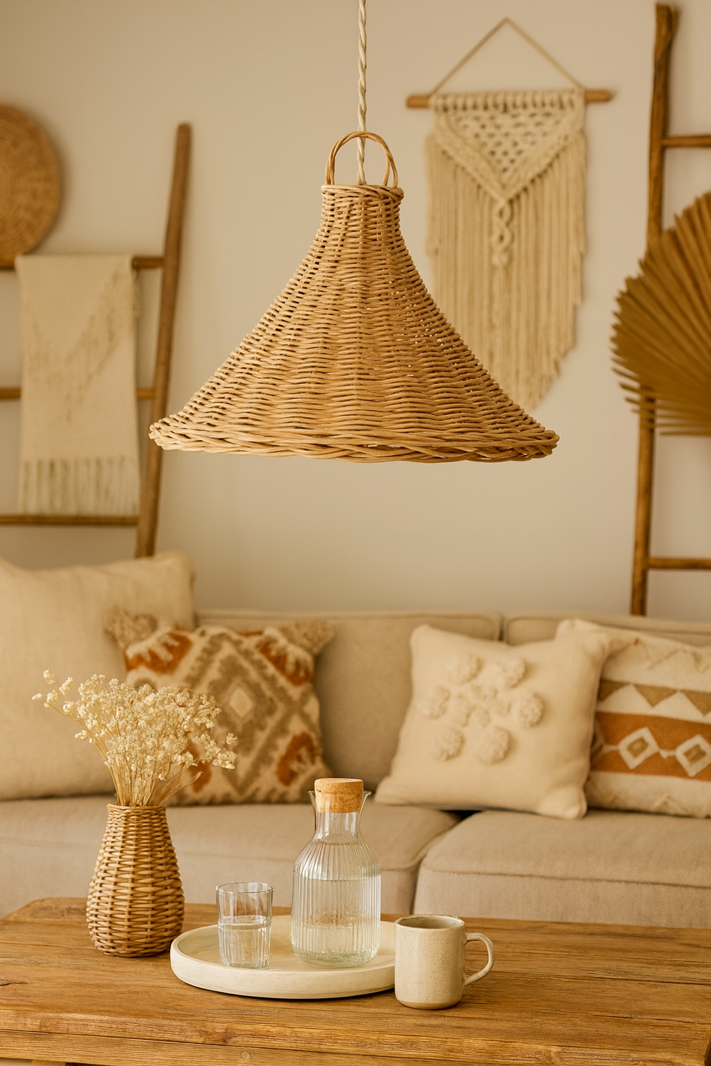 Bamboo Hanging lamp for Living Room | Rattan Pendant light | Cane ceiling light - Hanita by Akway - Image 3