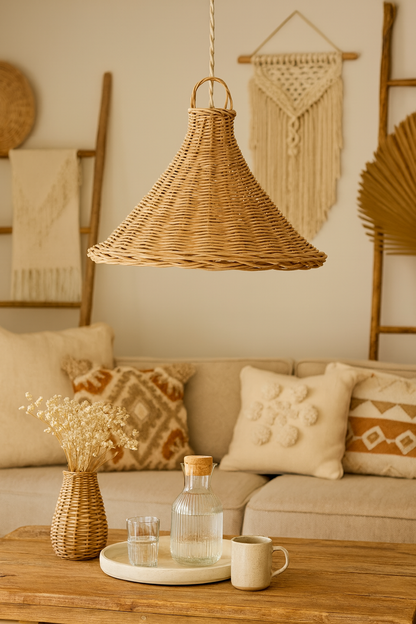 Bamboo Hanging lamp for Living Room | Rattan Pendant light | Cane ceiling light - Hanita by Akway - Image 3