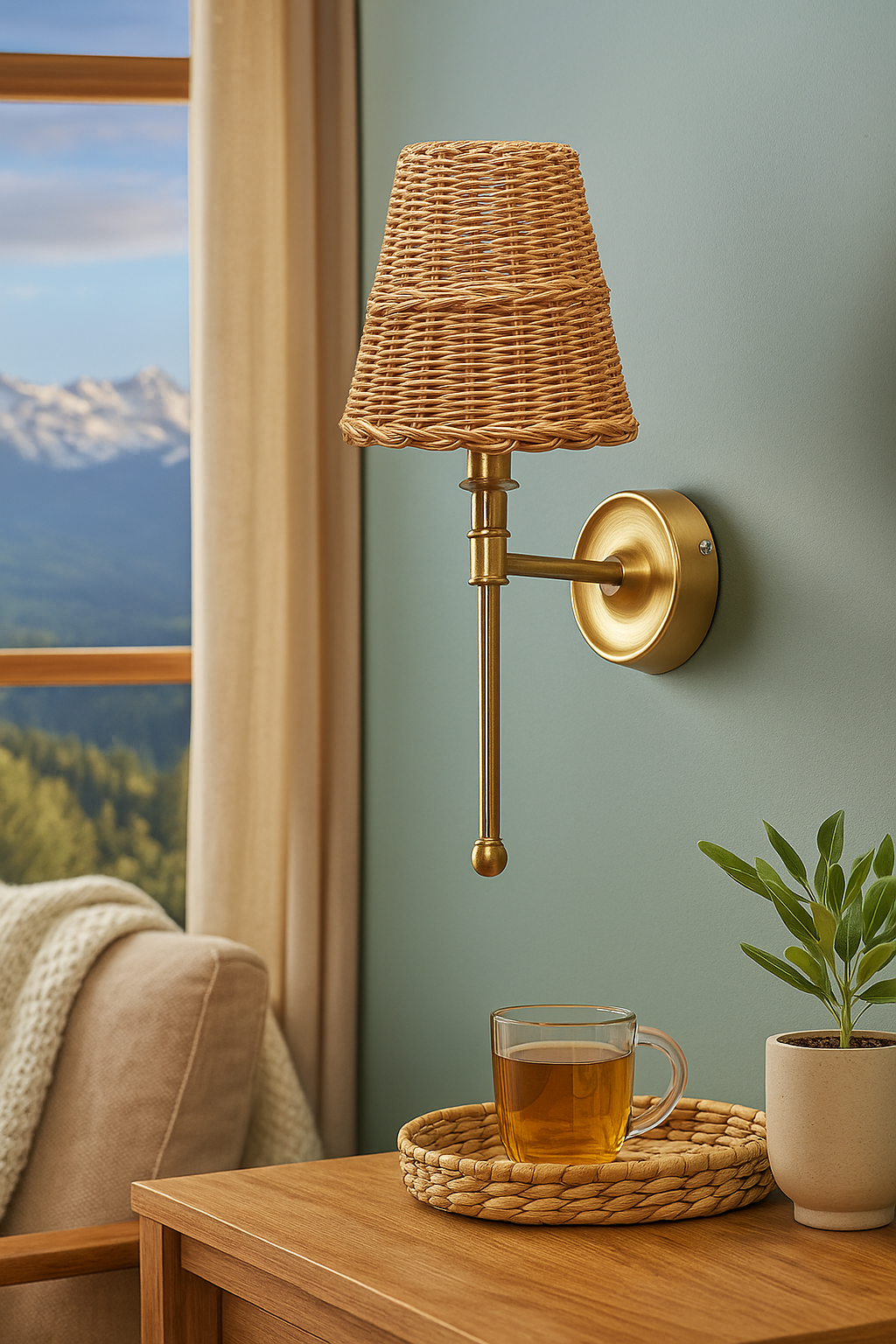 Rattan Wall Lamp For Living Room | Cane Wall Lamp - Janya