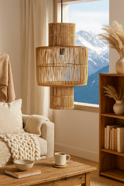 Bamboo Hanging lamp for Living Room | Rattan Pendant light | Cane ceiling light - Jash
