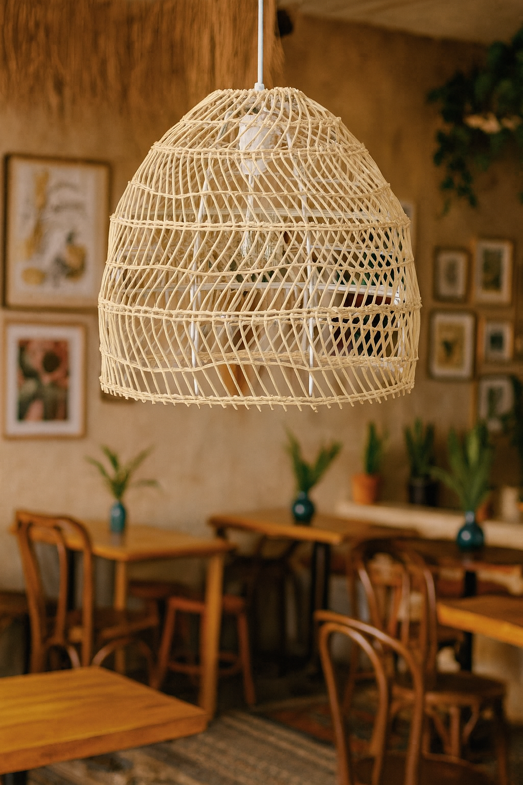 Bamboo Hanging lamp for Living Room | Rattan Pendant light | Cane ceiling light - Kevin 14" Dia x 14" H by Akway - Image 4