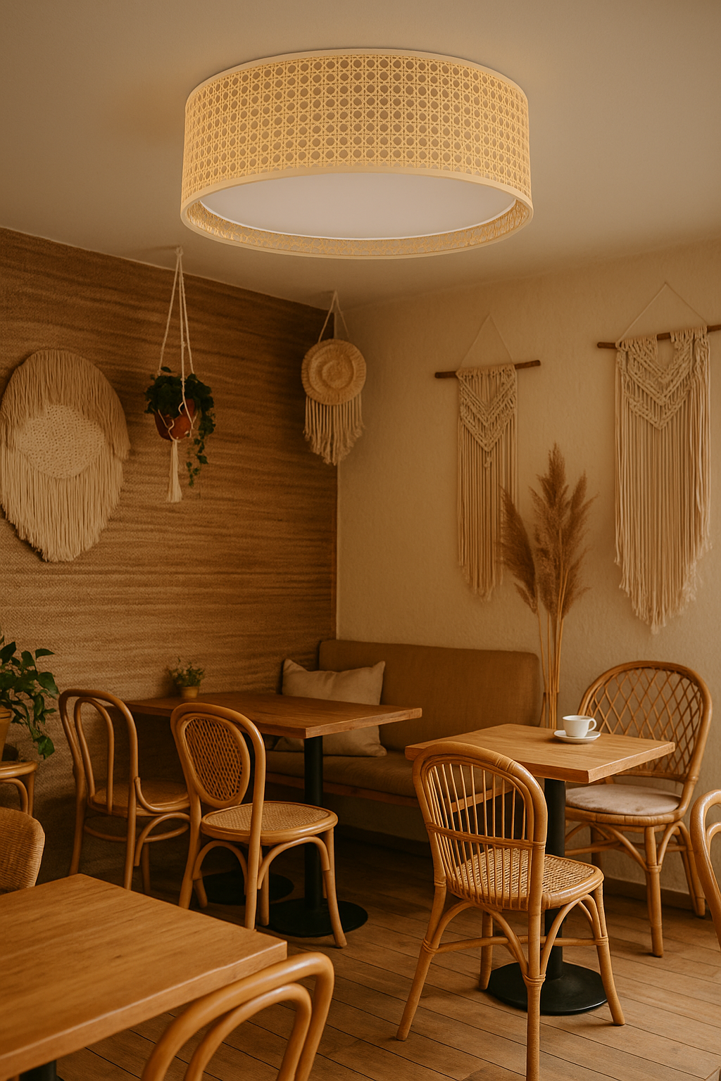 Rattan Ceiling Flush Mount Lamp for Living Room | Wicker Pendant light | Cane ceiling light - Kilash by Akway - Image 2