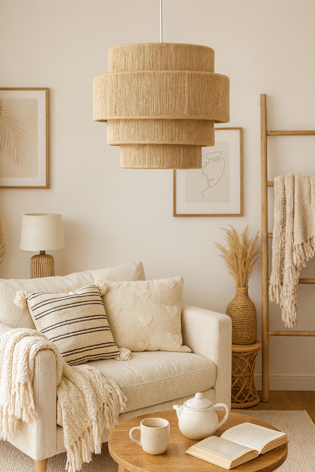 Bamboo Hanging lamp for Living Room | Rattan Pendant light | Cane ceiling light - Lasya
