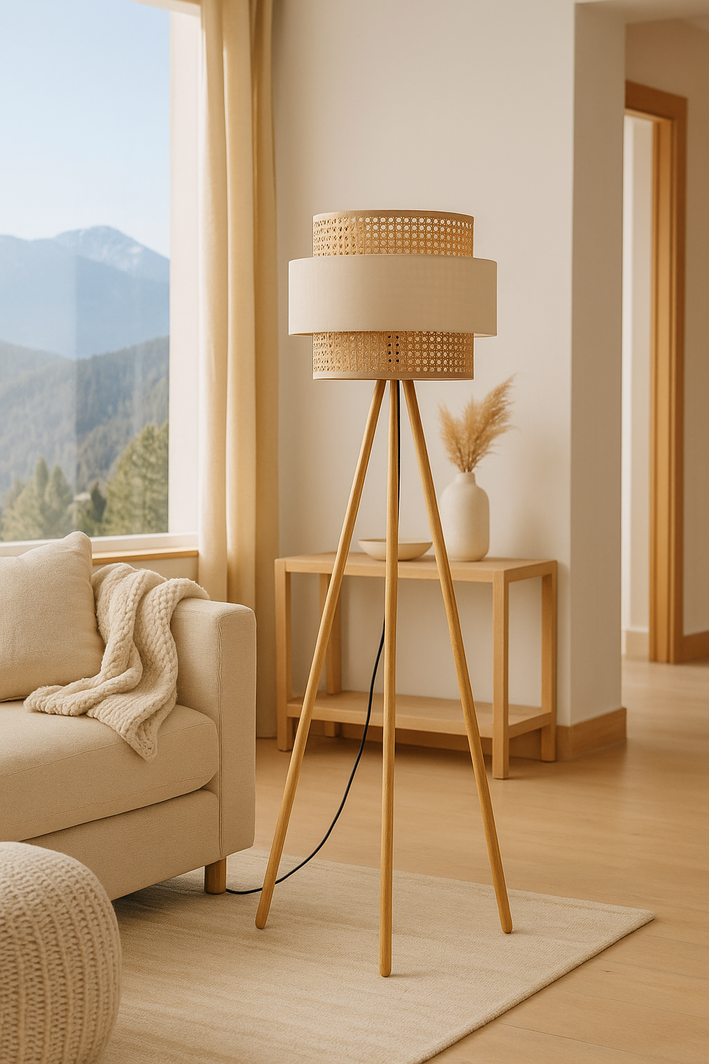 Rattan Floor Lamp | Bamboo Floor Lamp | Cane Floor Lamp - Lavanya