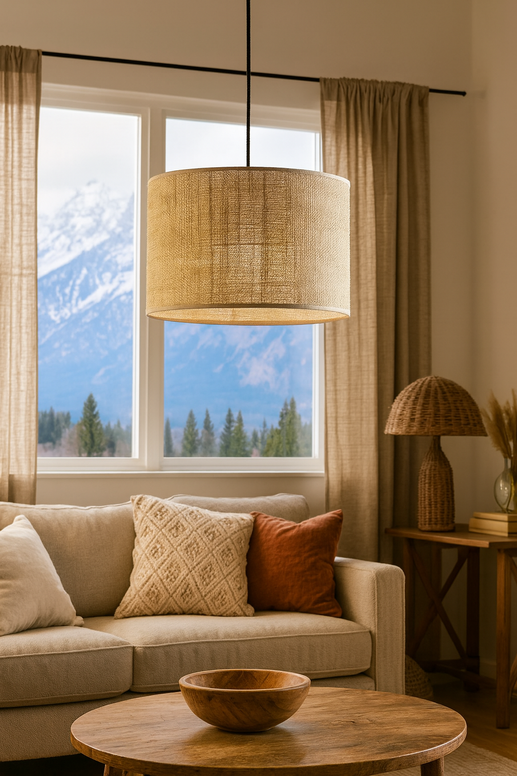 Jute Hanging lamp for Living Room | Jute Pendant light | Jute ceiling light -Liora 12 Dia x 8 Height by Akway - Image 7