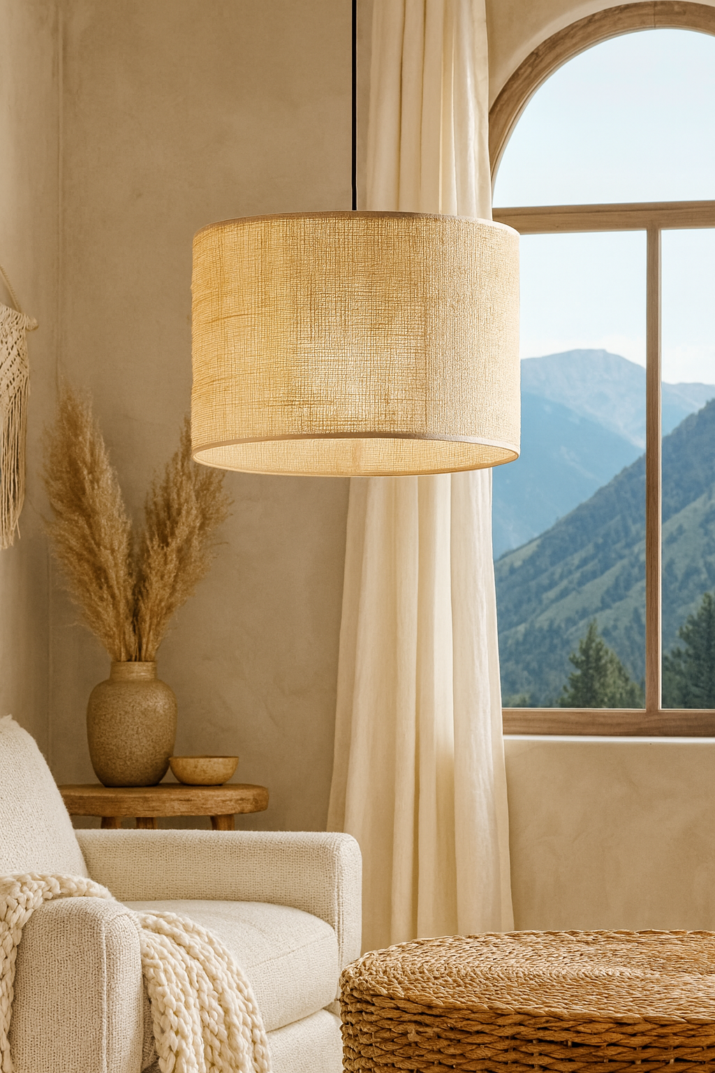 Jute Hanging lamp for Living Room | Jute Pendant light | Jute ceiling light -Liora 12 Dia x 8 Height by Akway - Image 4