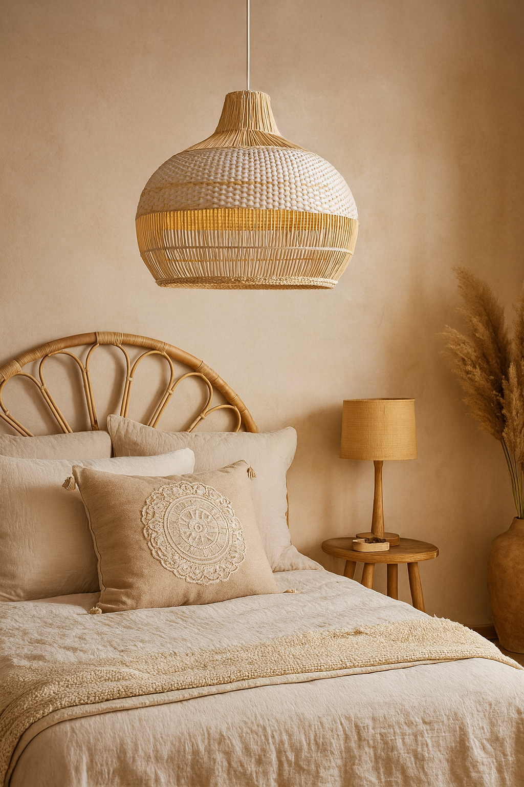 Bamboo Hanging lamp for Living Room | Rattan Pendant light | Cane ceiling light - Laksh 14" Dia x 14" H by Akway - Image 5