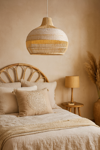 Bamboo Hanging lamp for Living Room | Rattan Pendant light | Cane ceiling light - Laksh 14" Dia x 14" H by Akway - Image 5