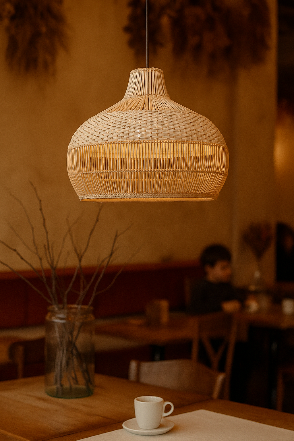Bamboo Hanging lamp for Living Room | Rattan Pendant light | Cane ceiling light - Laksh 14" Dia x 14" H by Akway - Image 3