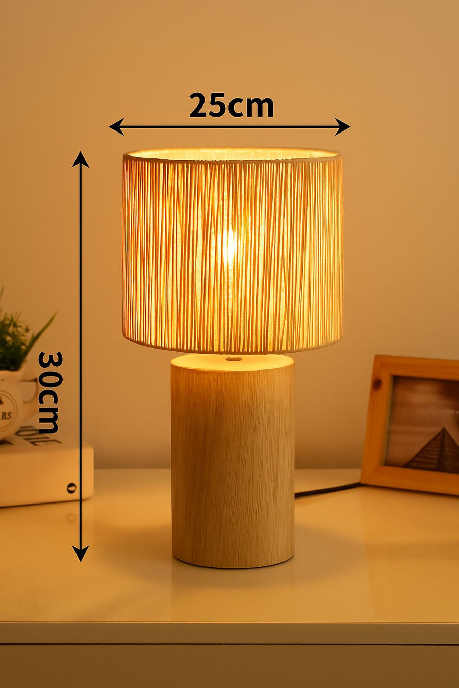 Rattan Table lamp for Living room | Bamboo Bedside table lamp | Cane Table lamp - Larisa by Akway