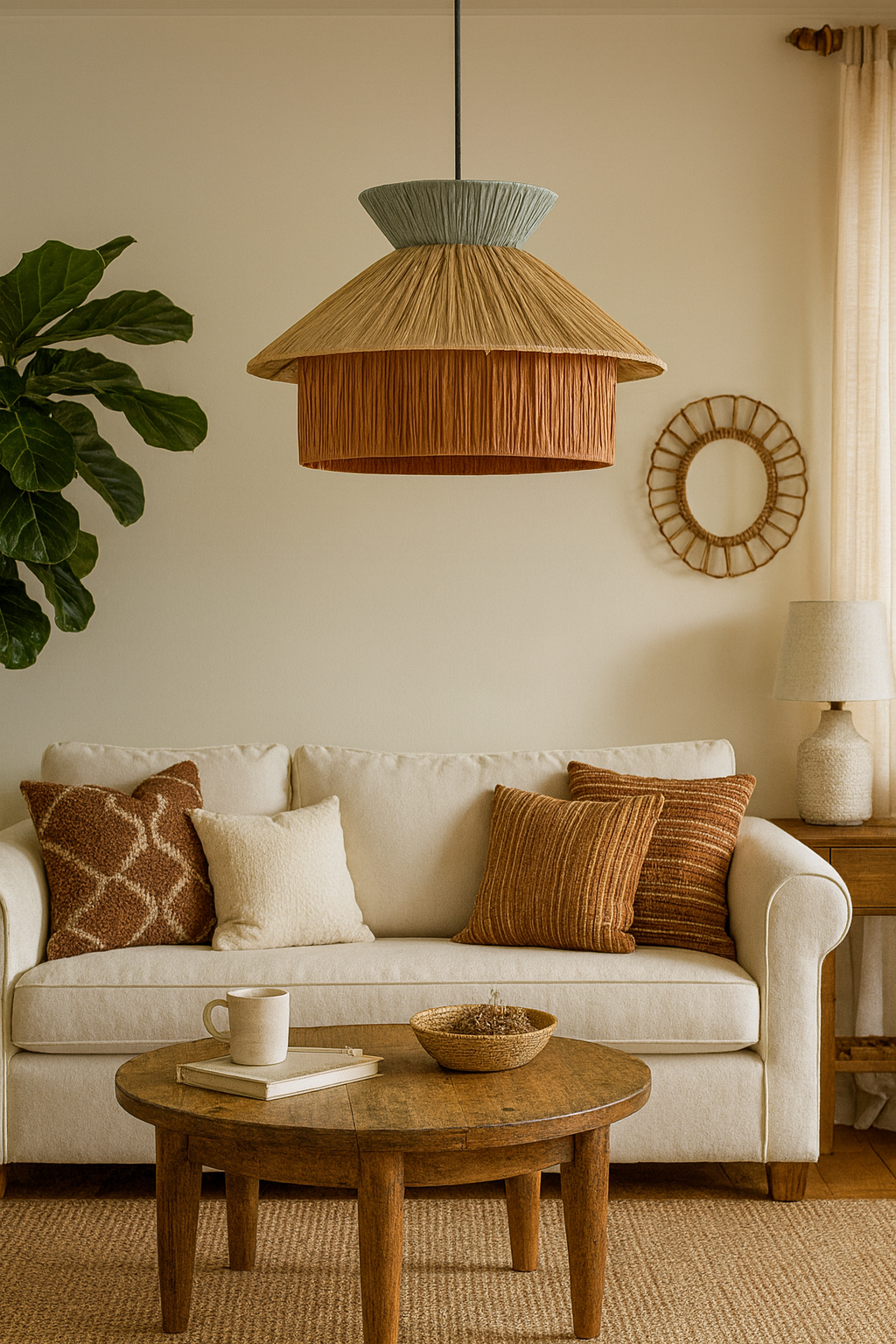 Bamboo Hanging lamp for Living Room | Rattan Pendant light | Cane ceiling light - Lavanya by Akway - Image 4
