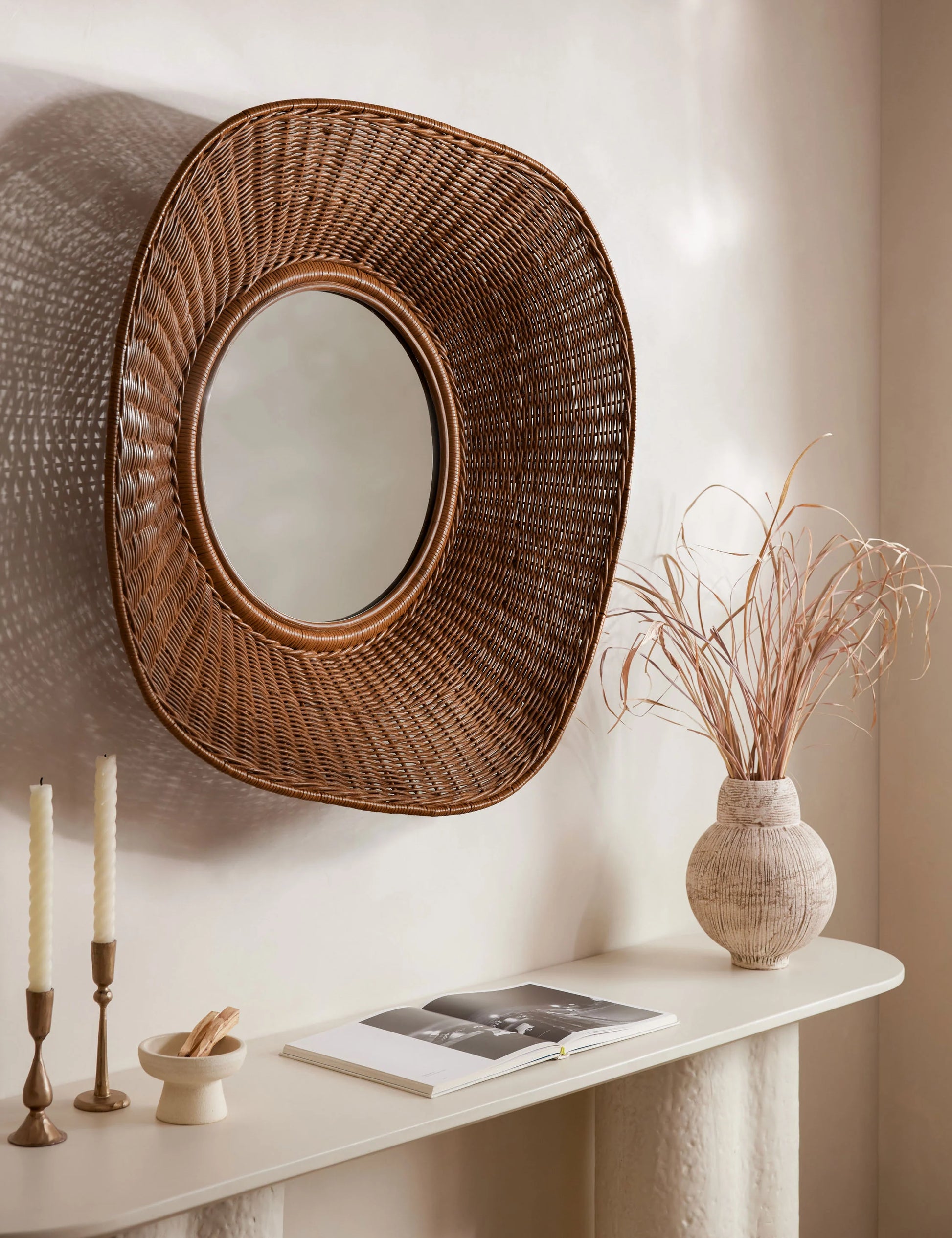 Bamboo Wall Mirror for living room | Cane Wall Mirror | Rattan Mirror - Anala - Akway