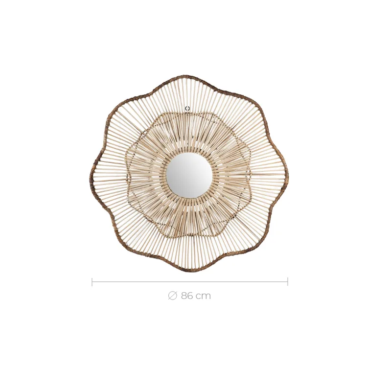 Bamboo Wall Mirror for living room | Cane Wall Mirror | Rattan Mirror - Anaisha - Akway