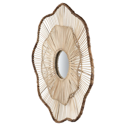 Bamboo Wall Mirror for living room | Cane Wall Mirror | Rattan Mirror - Anaisha - Akway