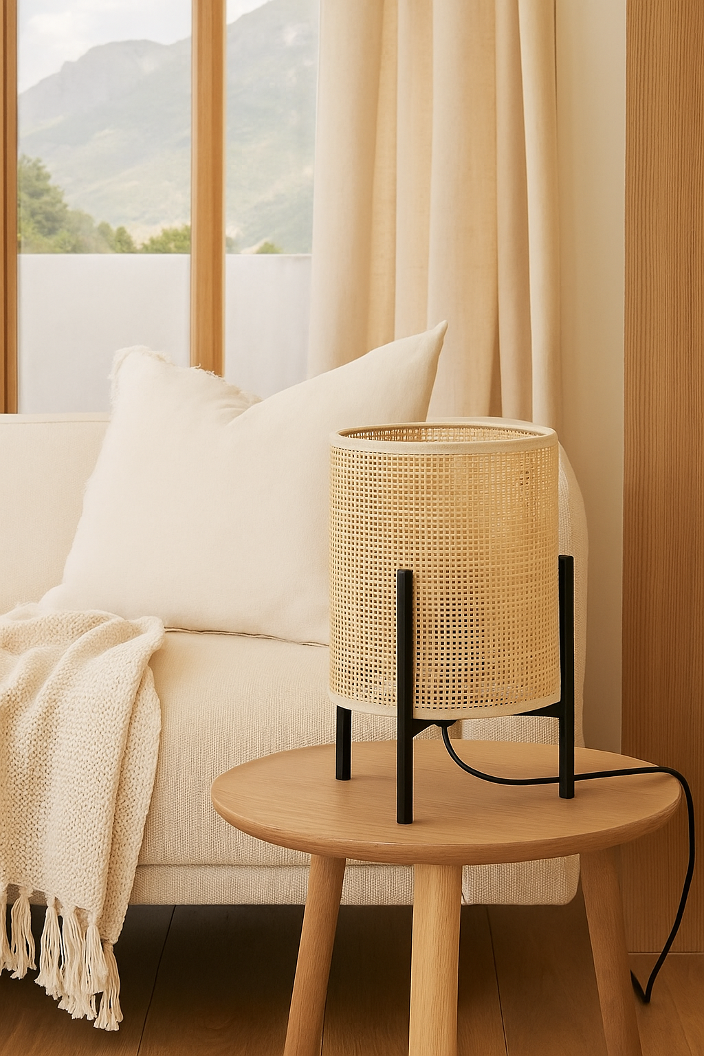 Rattan Table lamp for Living room | Bamboo Bedside table lamp | Cane Table lamp - Mirai
