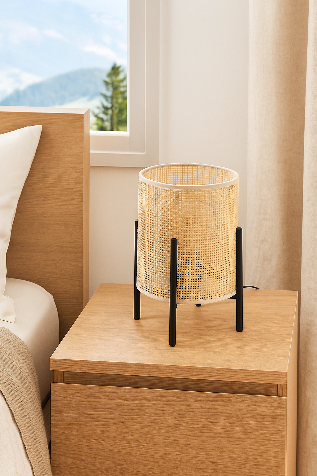 Rattan Table lamp for Living room | Bamboo Bedside table lamp | Cane Table lamp - Mirai