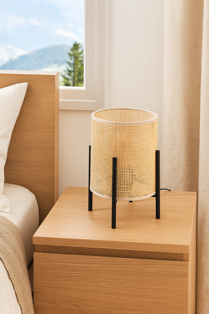 Rattan Table lamp for Living room | Bamboo Bedside table lamp | Cane Table lamp - Mirai