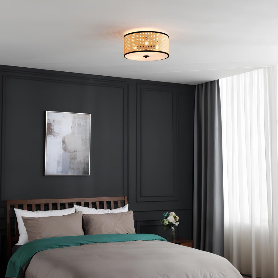Rattan Ceiling Flush Mount Lamp for Living Room | Wicker Pendant light | Cane ceiling light - Jevalon - Akway Uncategorized (