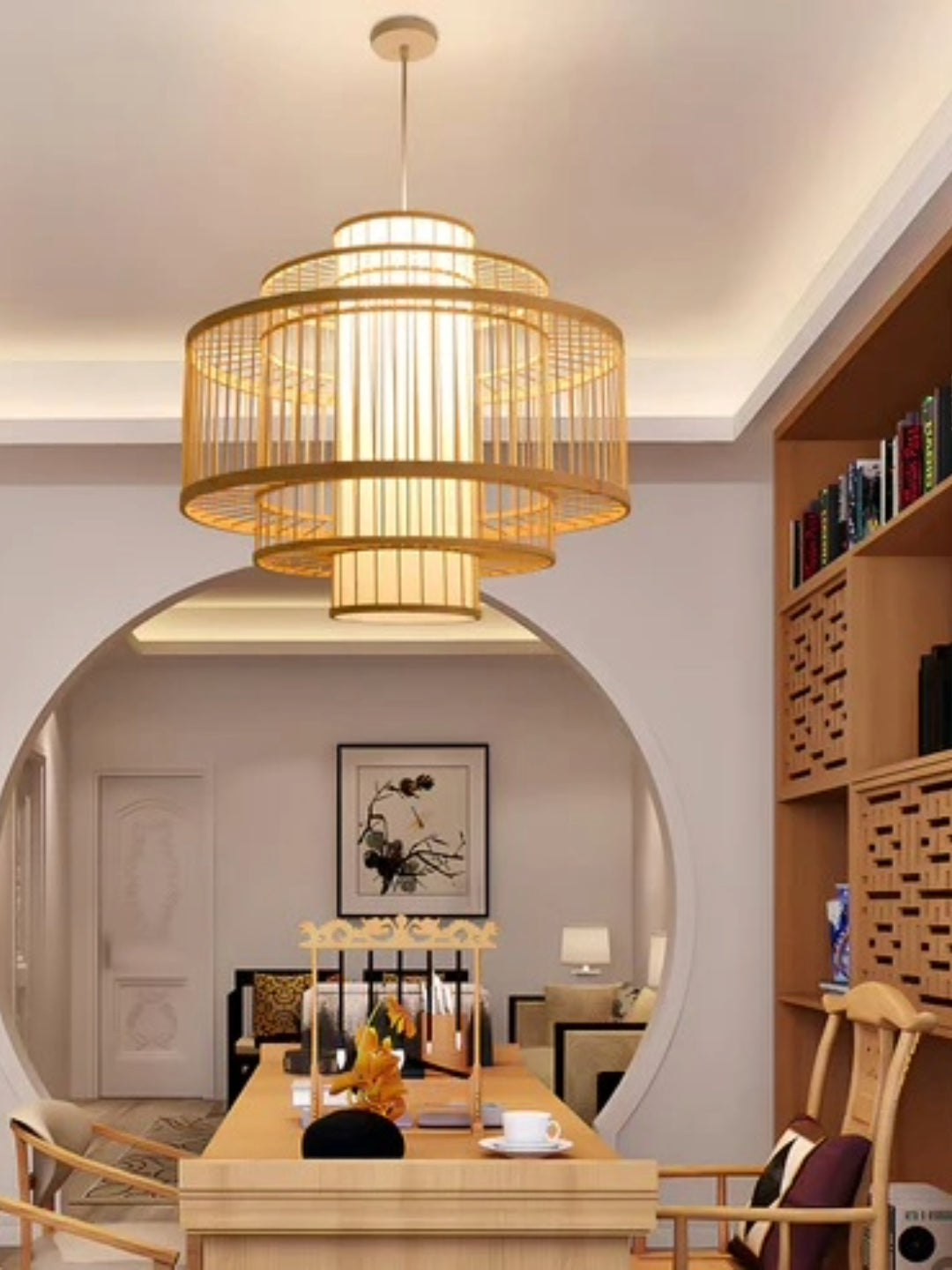 Bamboo Hanging lamp for Living Room | Rattan Pendant light | Cane ceiling light - Navya - Akway