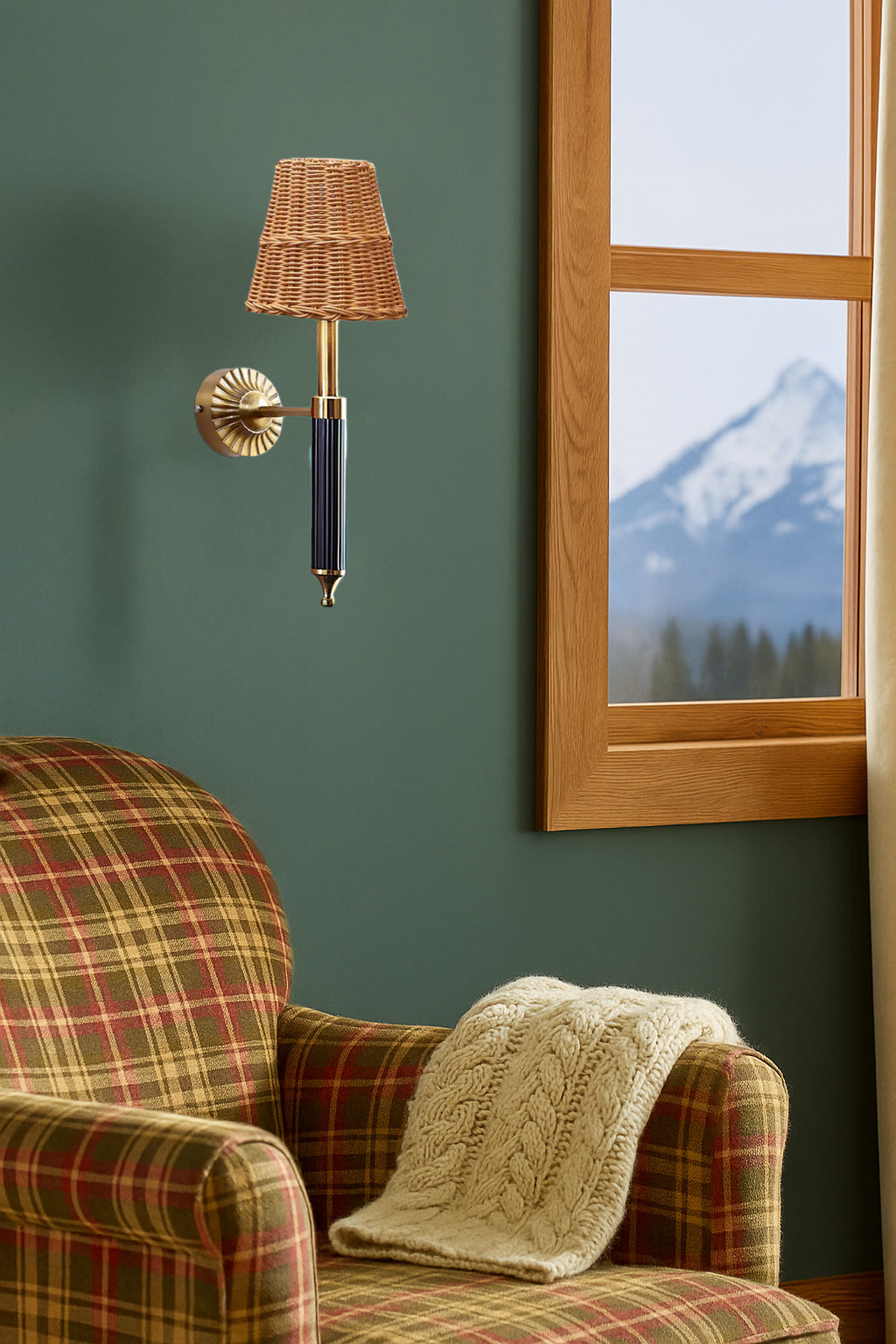 Rattan Wall Light For Living Room | Bamboo Brass Sconce - Odika