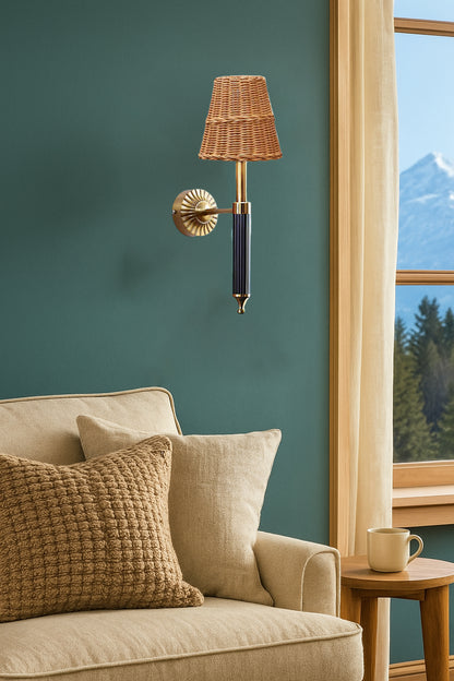 Rattan Wall Light For Living Room | Bamboo Brass Sconce - Odika