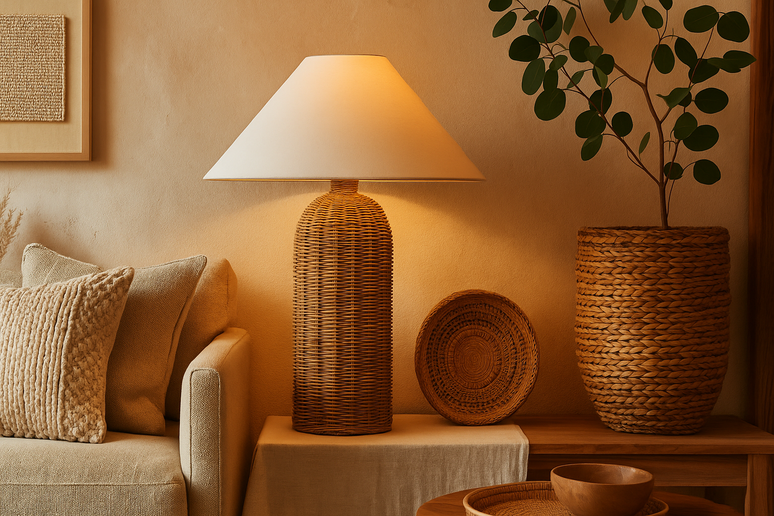 Rattan Table lamp for Living room | Bamboo Bedside table lamp | Cane Table lamp -Quana by Akway - Image 8