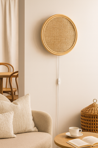 Bamboo Wall lamps For Living Room | Rattan Wall scones | Wicker Wall Lamps | Cane Wall Scones - Rebecca 30cm D by Akway - Ima