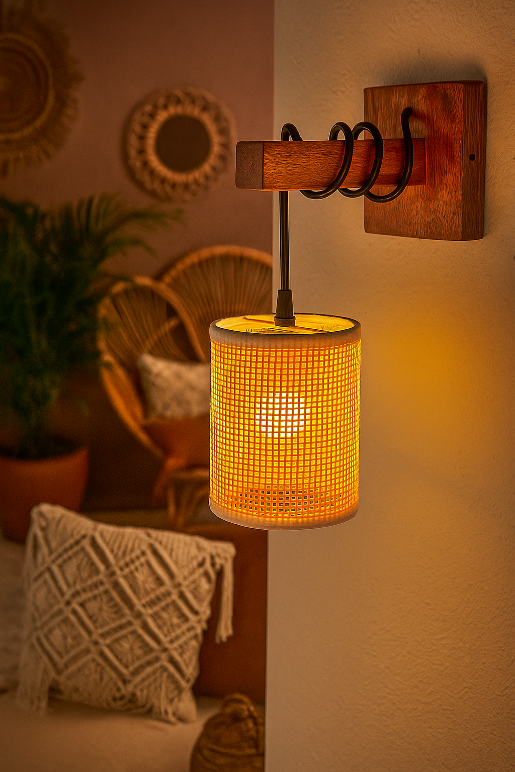 Modern Handcrafted Rattan Wall Lamp for Warm Ambient Lighting - Hazel - Image 5