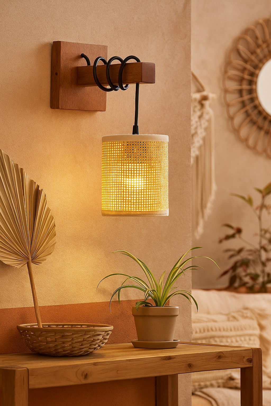 Modern Handcrafted Rattan Wall Lamp for Warm Ambient Lighting - Hazel - Image 2