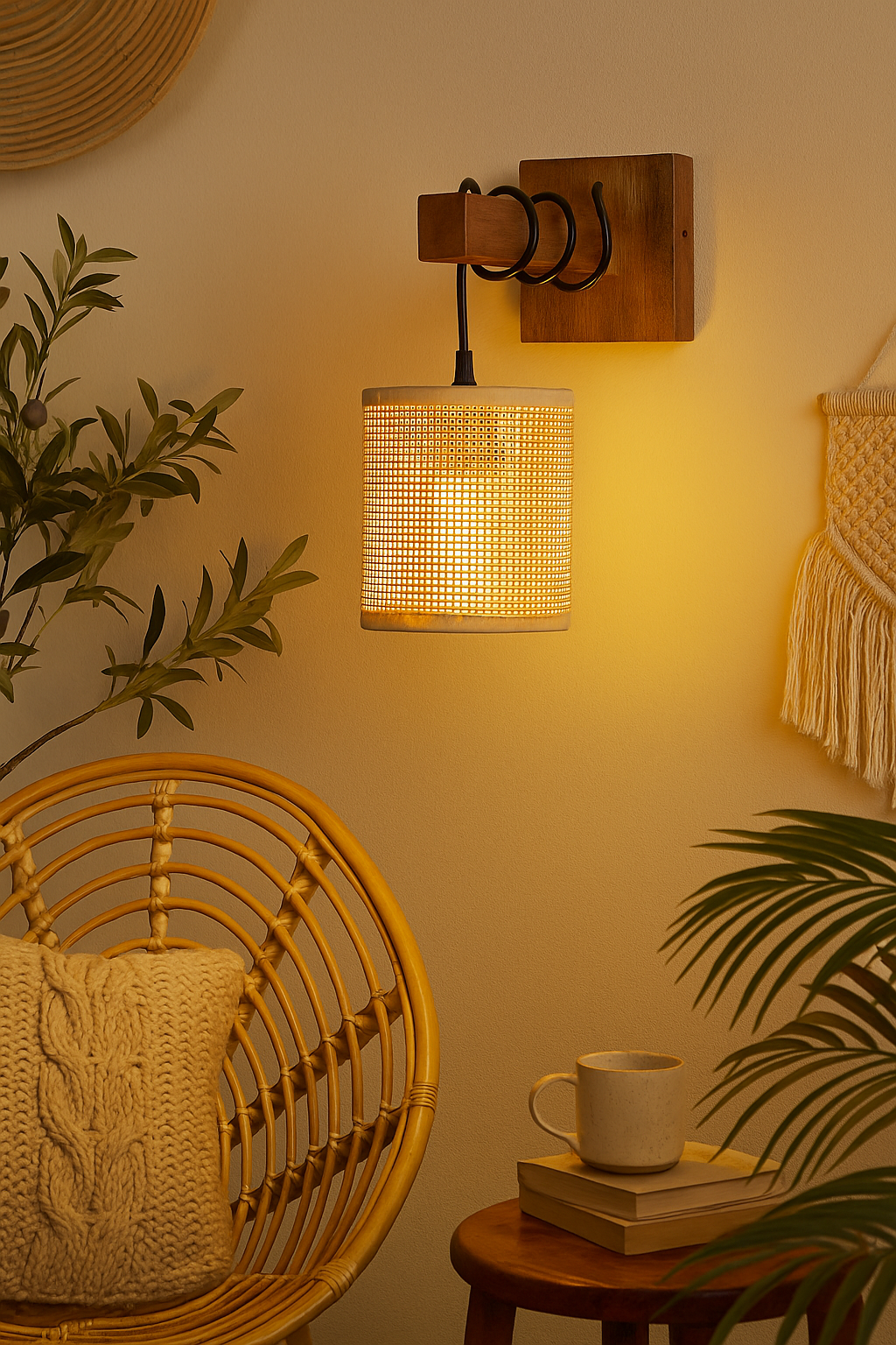 Modern Handcrafted Rattan Wall Lamp for Warm Ambient Lighting - Hazel - Image 3