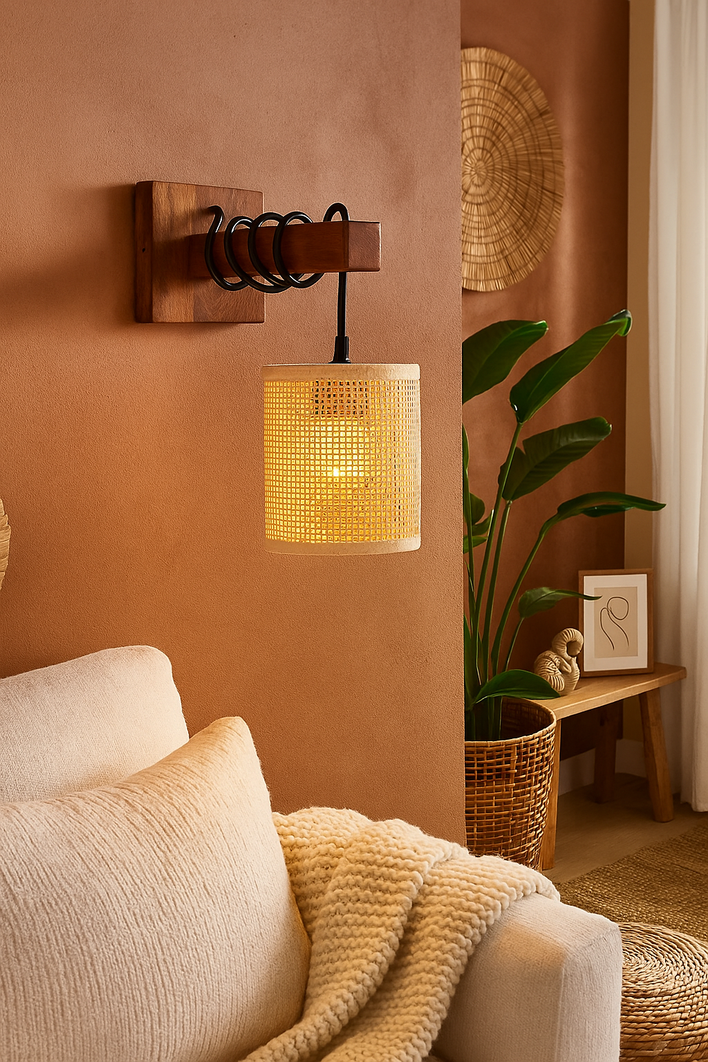 Modern Handcrafted Rattan Wall Lamp for Warm Ambient Lighting - Hazel - Image 4