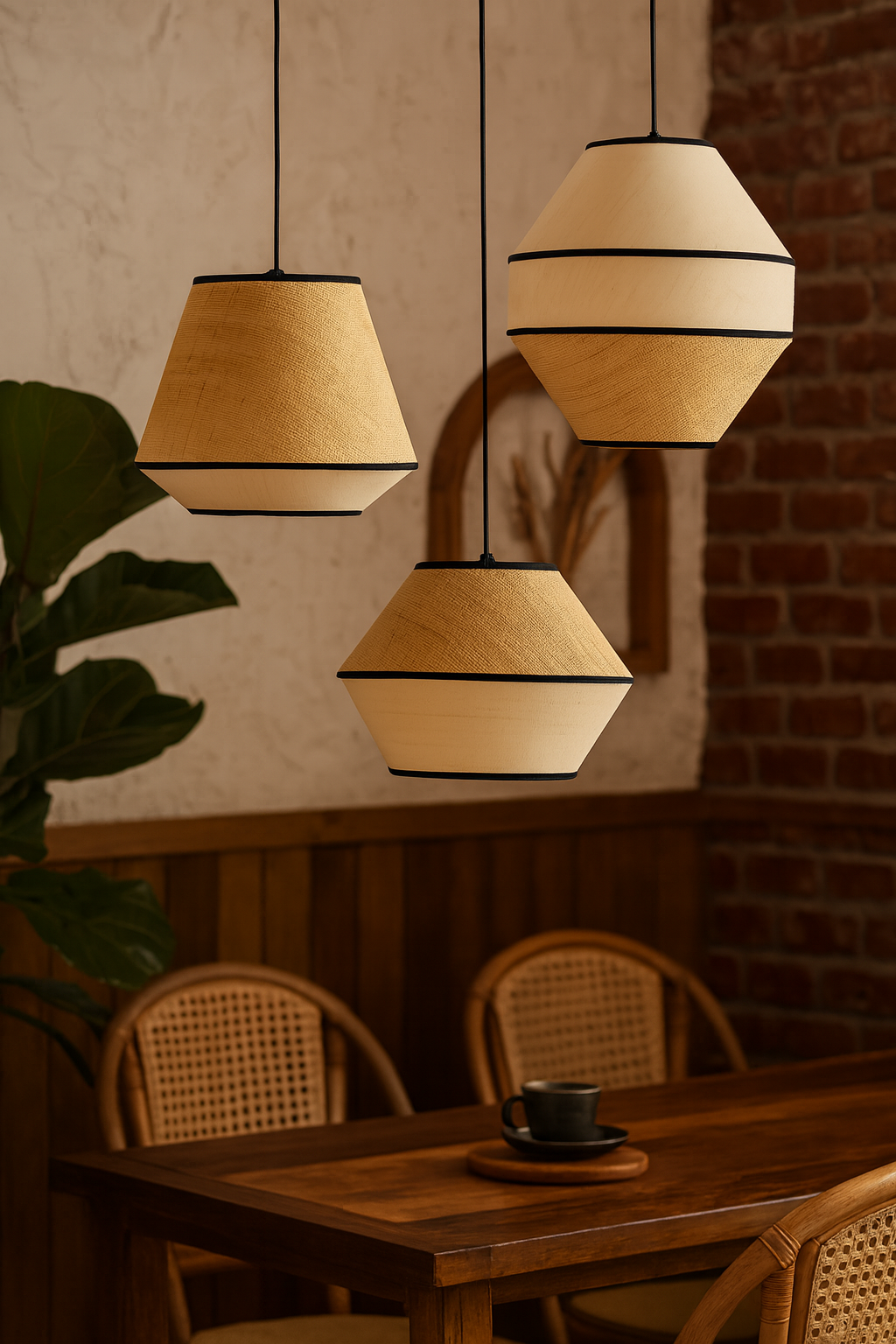 Rattan Hanging lamp for Living Room | Cane Pendant light | Wicker ceiling light - Rift 35cm D 31cm H by Akway - Image 1