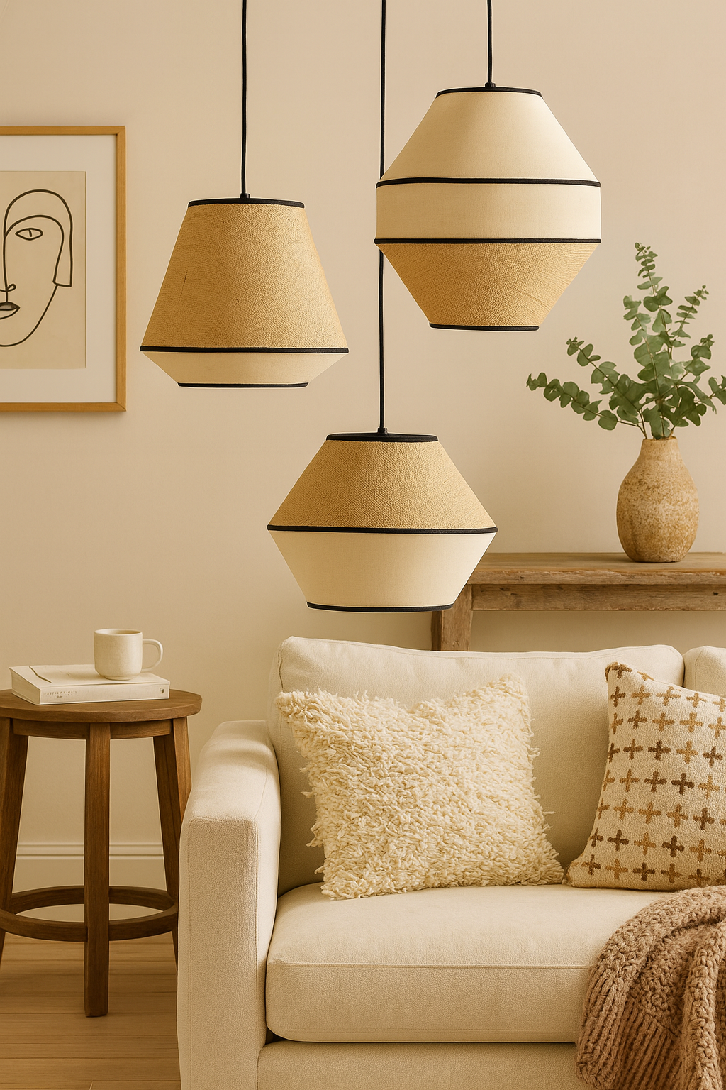 Rattan Hanging lamp for Living Room | Cane Pendant light | Wicker ceiling light - Rift 35cm D 31cm H by Akway - Image 3