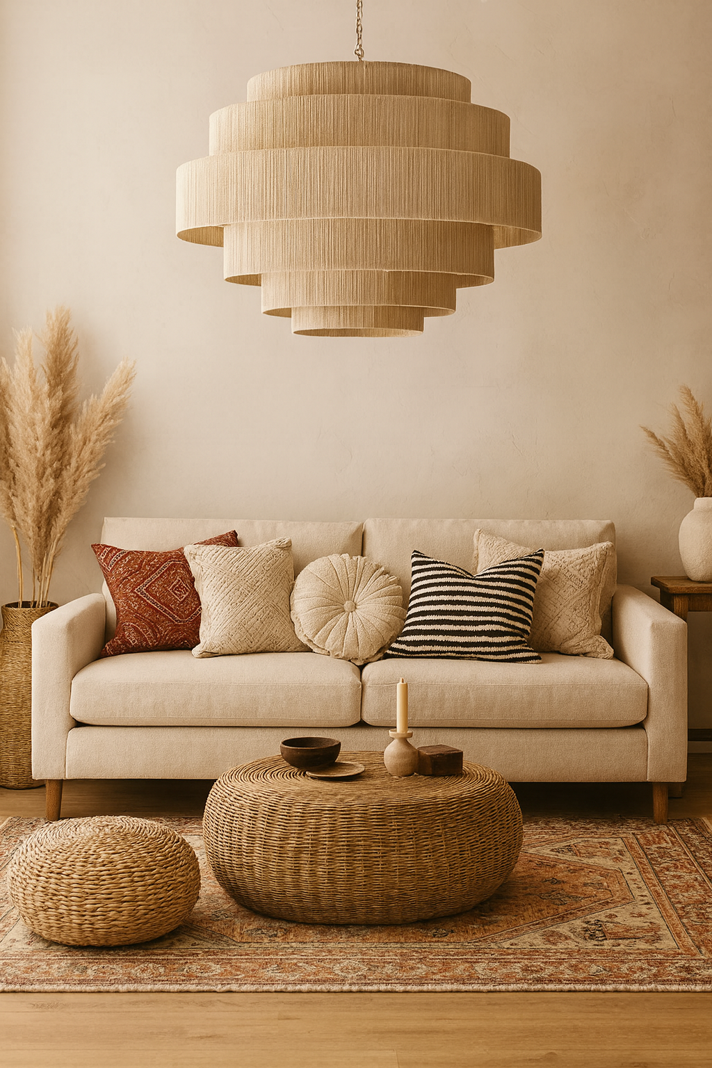 Rattan Hanging lamp for Living Room | Cane Pendant light | Wicker ceiling light - Riyal by Akway - Image 4