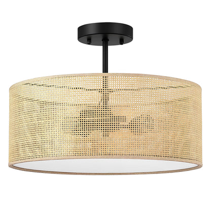 Rattan Ceiling Flush Mount Lamp for Living Room | Cane Pendant light | Wicker ceiling light - Saberiyas - Akway Uncategorized