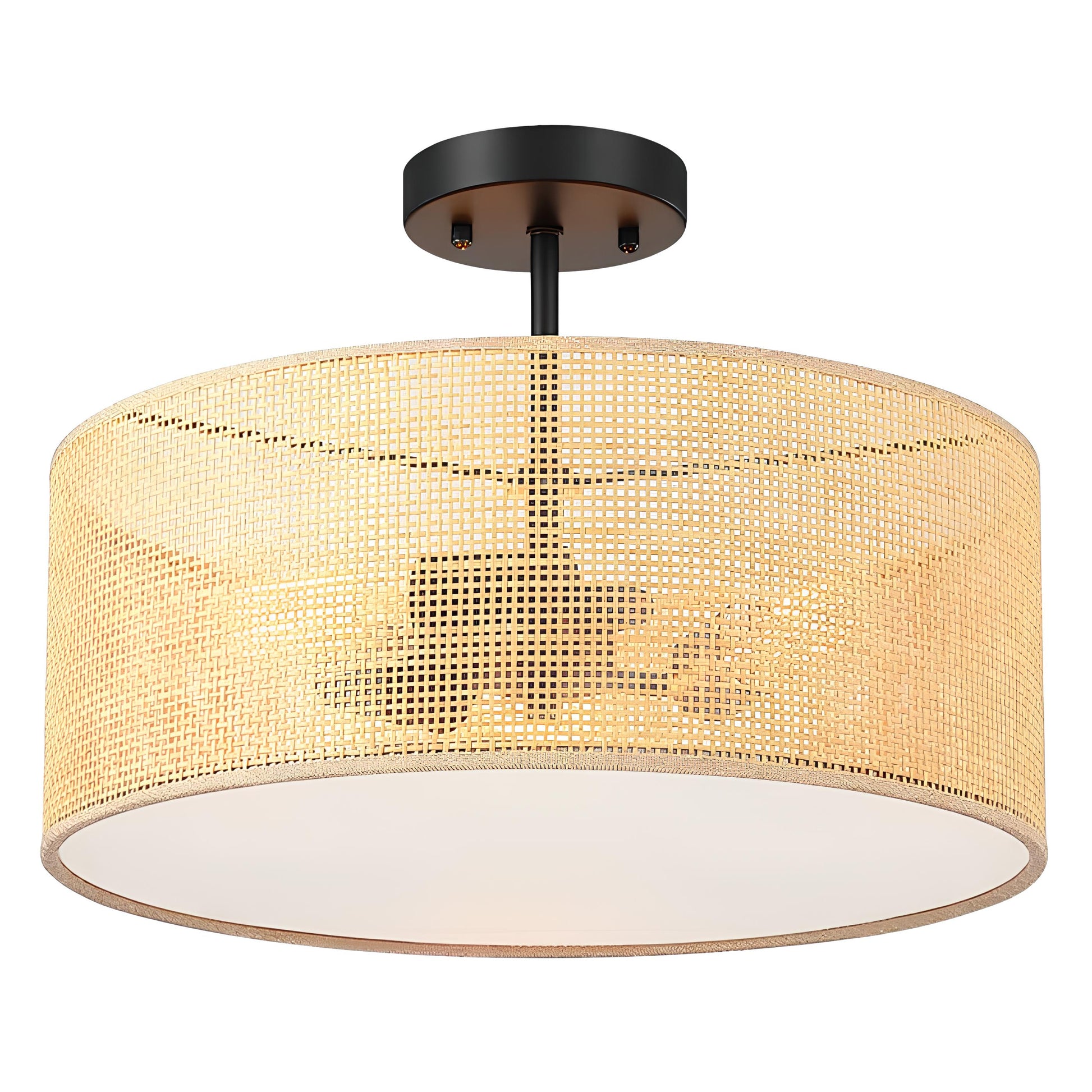 Rattan Ceiling Flush Mount Lamp for Living Room | Cane Pendant light | Wicker ceiling light - Saberiyas - Akway Uncategorized