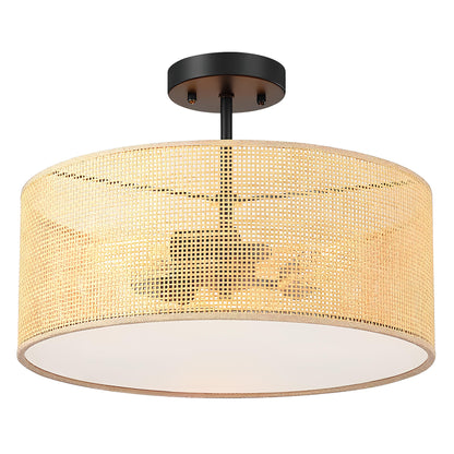 Rattan Ceiling Flush Mount Lamp for Living Room | Cane Pendant light | Wicker ceiling light - Saberiyas - Akway Uncategorized