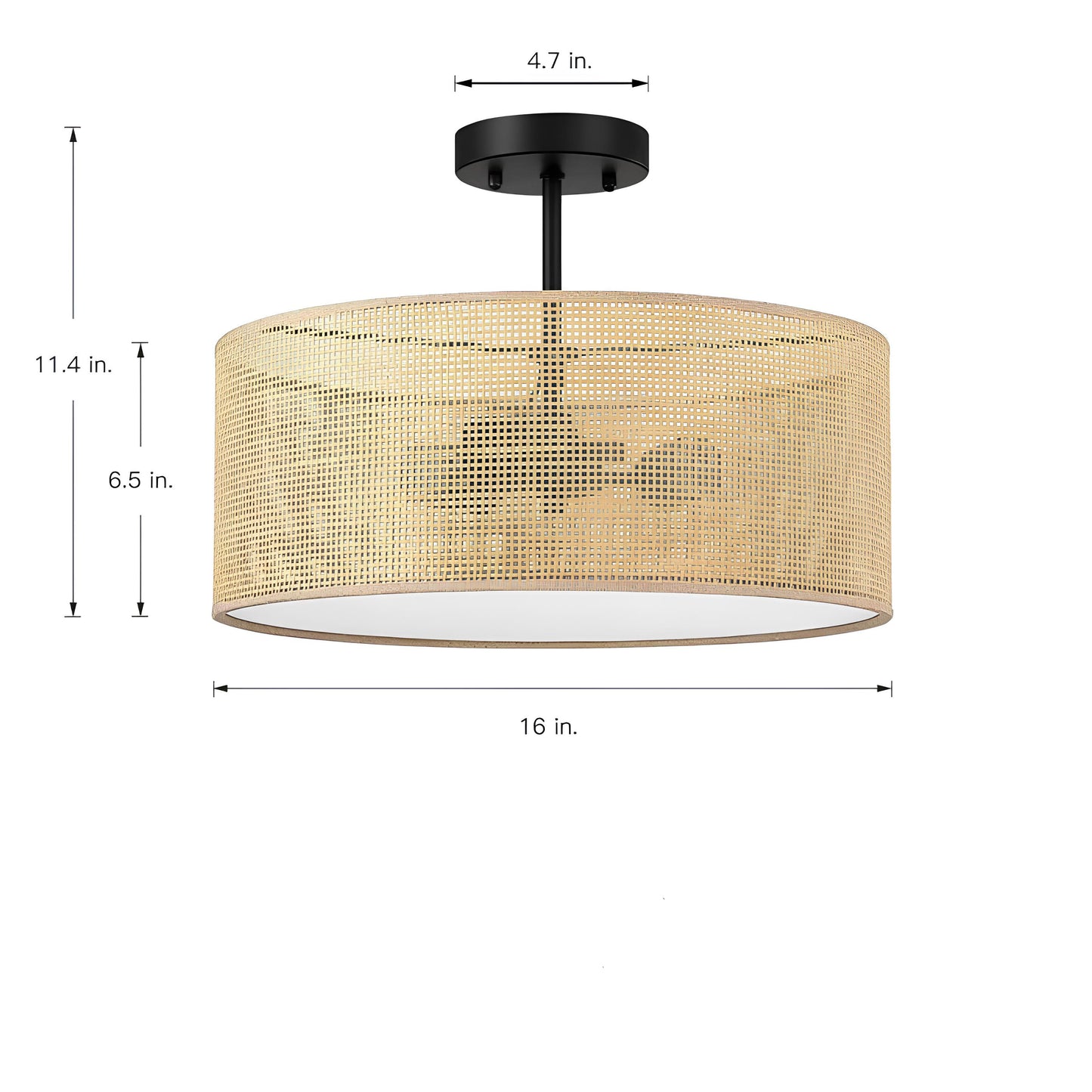 Rattan Ceiling Flush Mount Lamp for Living Room | Cane Pendant light | Wicker ceiling light - Saberiyas - Akway Uncategorized