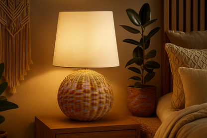Rattan Table lamp for Living room | Bamboo Bedside table lamp | Cane Table lamp - SUN