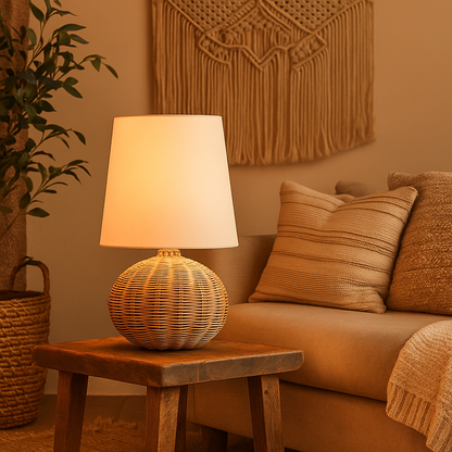 Rattan Table lamp for Living room | Bamboo Bedside table lamp | Cane Table lamp - SUN