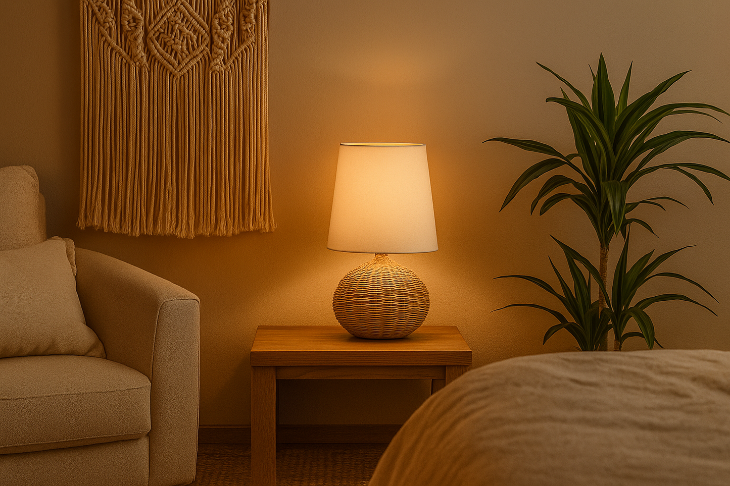 Rattan Table lamp for Living room | Bamboo Bedside table lamp | Cane Table lamp - SUN