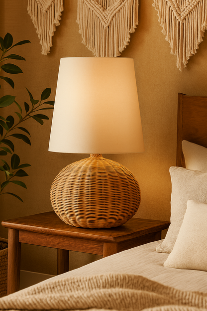 Rattan Table lamp for Living room | Bamboo Bedside table lamp | Cane Table lamp - SUN