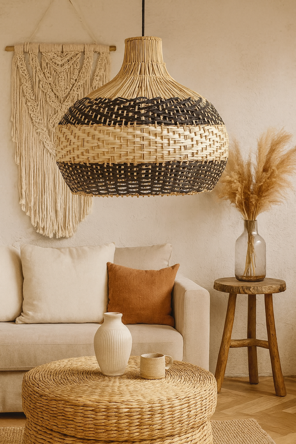 Bamboo Hanging lamp for Living Room | Rattan Pendant light | Cane ceiling light - Sadhil