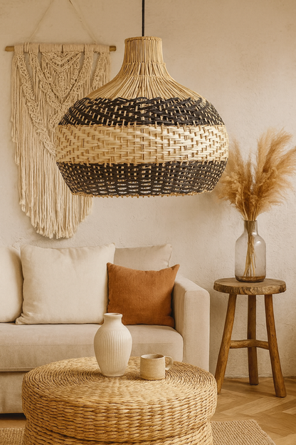 Bamboo Hanging lamp for Living Room | Rattan Pendant light | Cane ceiling light - Sadhil