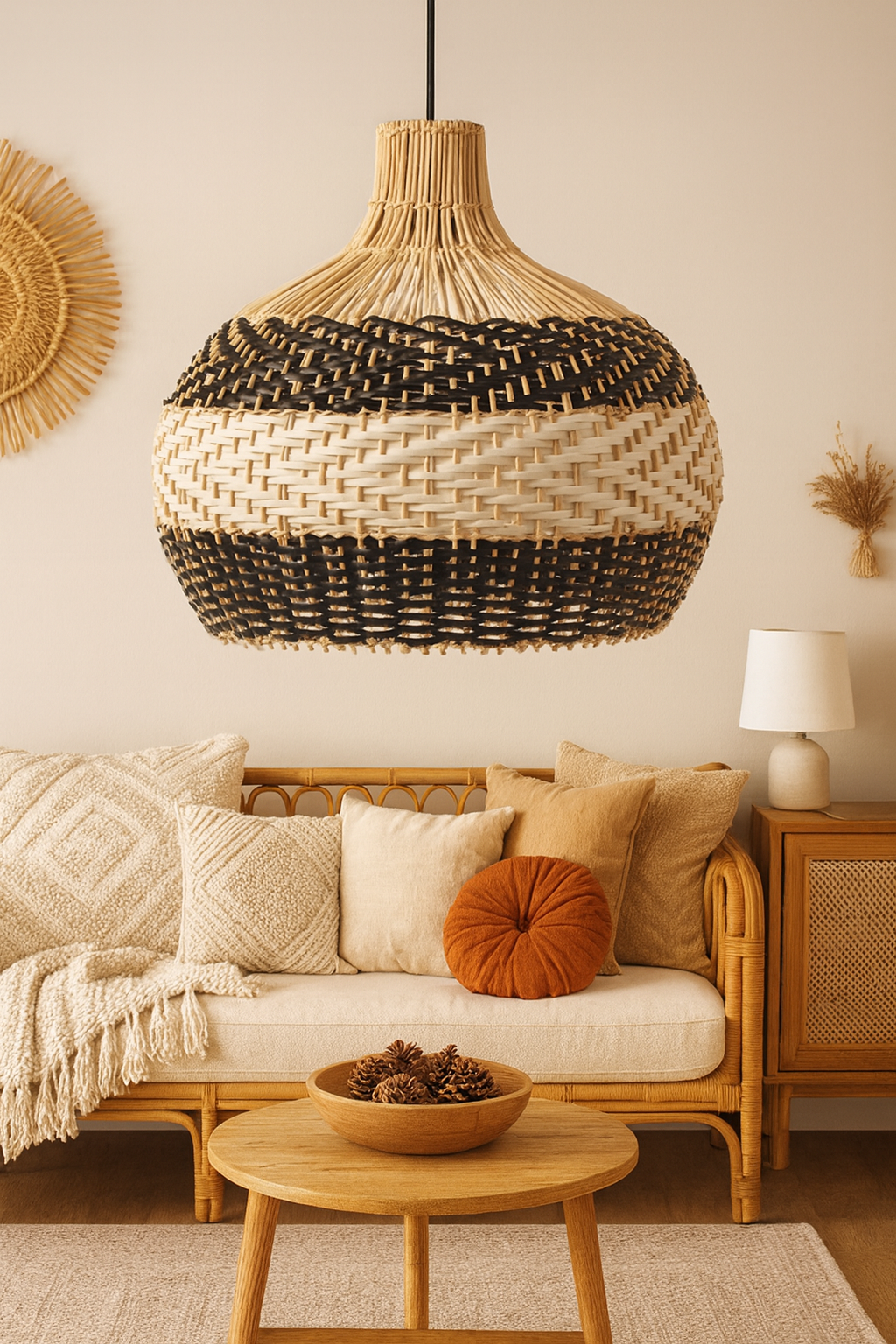 Bamboo Hanging lamp for Living Room | Rattan Pendant light | Cane ceiling light - Sadhil