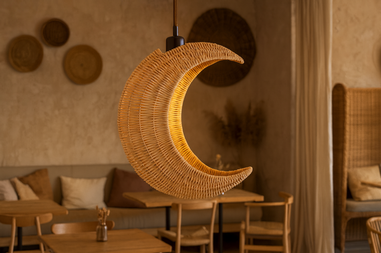 Rattan Hanging lamp for Living Room | Cane Pendant light | Wicker ceiling light - Suyash by Akway - Image 2