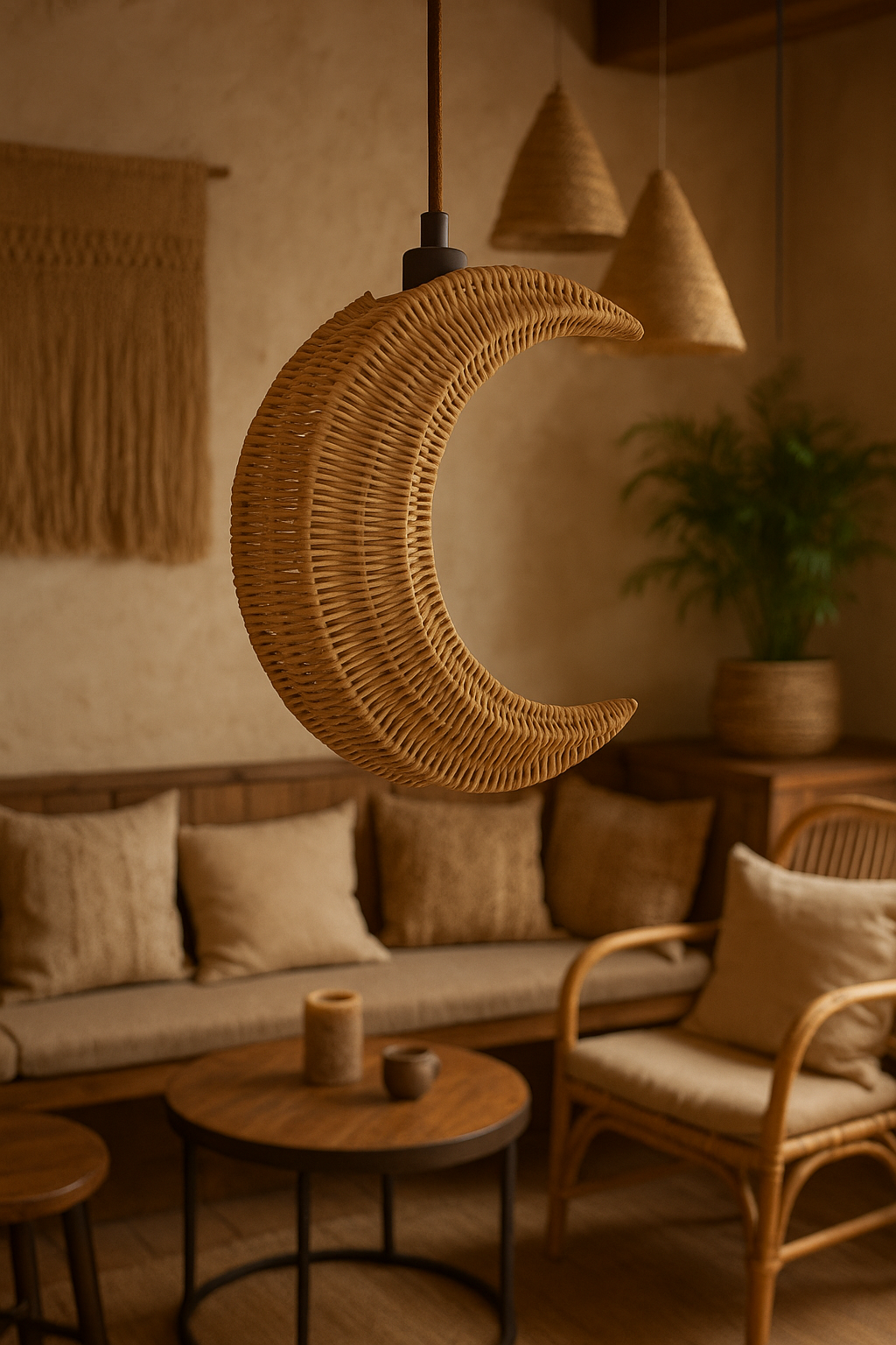 Rattan Hanging lamp for Living Room | Cane Pendant light | Wicker ceiling light - Suyash by Akway - Image 5