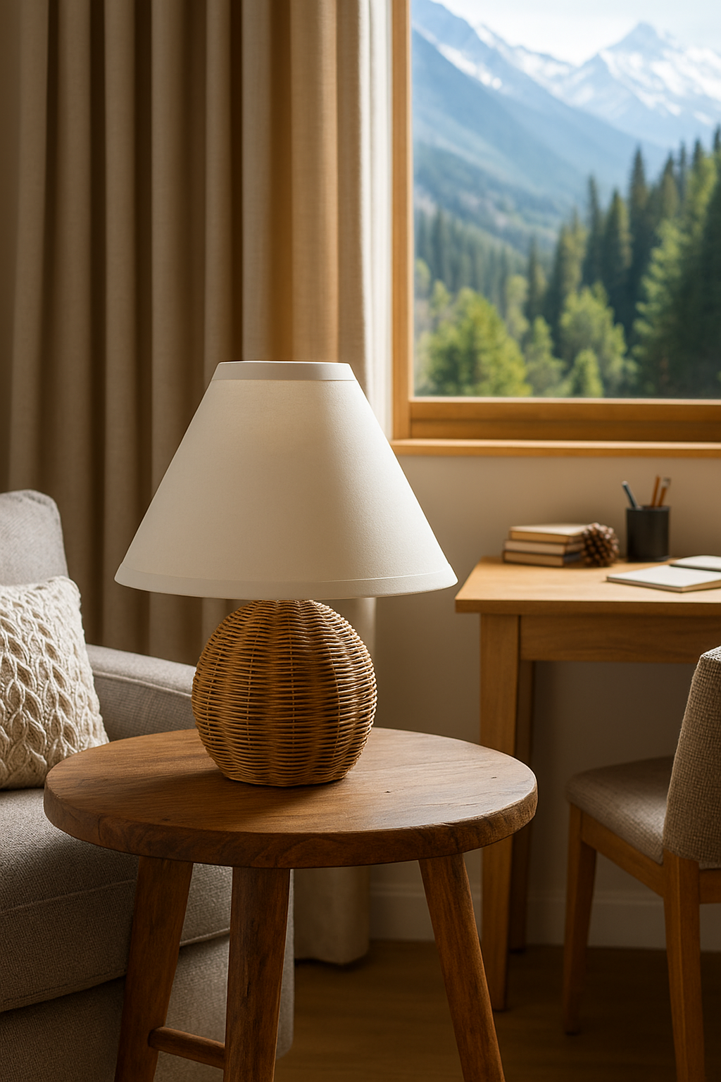 Rattan Table lamp for Living room | Bamboo Bedside table lamp | Cane Table lamp -Taara