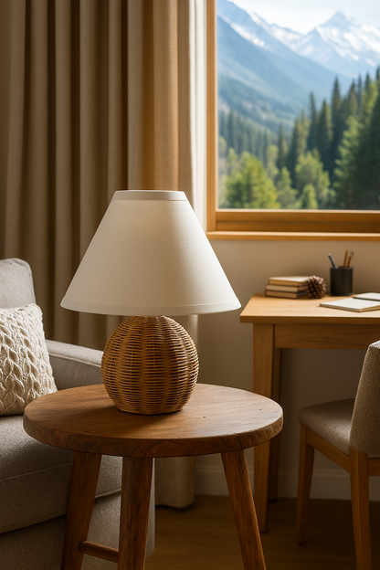 Rattan Table lamp for Living room | Bamboo Bedside table lamp | Cane Table lamp -Taara